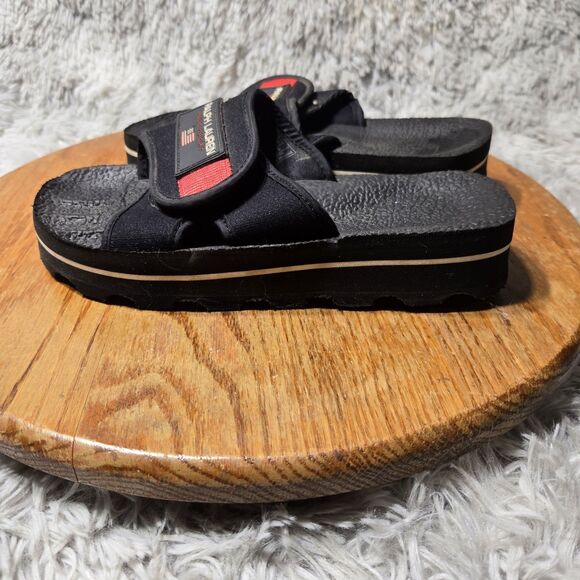 Vintage Polo Sport Ralph Lauren Men Sz 6B Women 8.5B Nauset Black Slide Sandals - Picture 2 of 8
